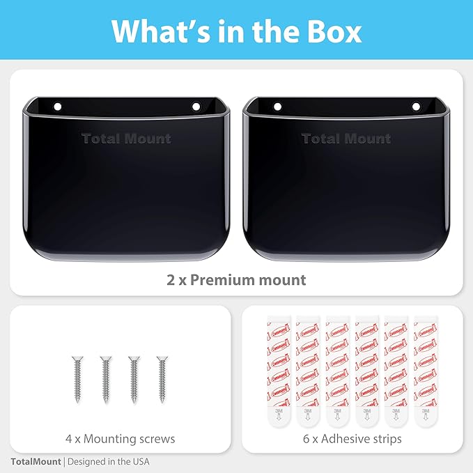 TotalMount Hole-Free Remote Holders – Eliminate Need to Drill Holes in Your Wall (For 2 or 3 Remote Controls – Black – Quantity 2)