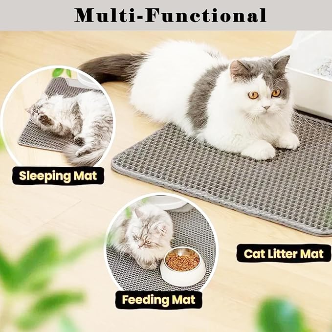 HCY&WLD Cat Litter Mat, Honeycomb Double Layer Cat Litter Trapping Mat, Waterproof Urine Proof Non-Slip, Scatter Control, Less Waste, Easier to Clean (Light Gray, 24" X 18")