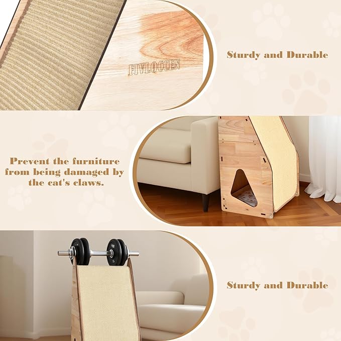 large Cat Scratching Post with Bed: Modern Sisal Cat Scratcher & Wood Frame, Integrated Cat Scratch Pad Post Condo Tunnel. All-in-One Space Saver for Multi-Cat & Budget-Friendly Homes (24in)