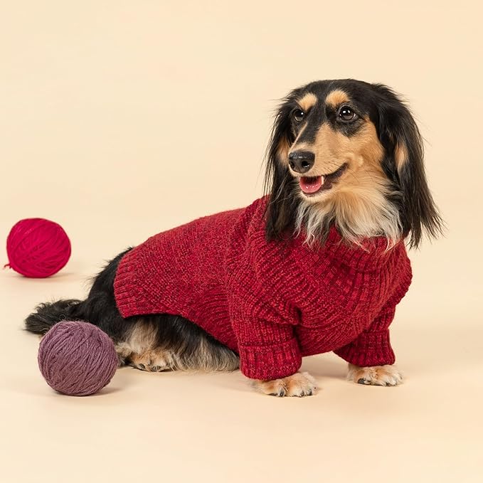 Fitwarm Knitted Turtleneck Dog Sweater, Thermal Dog Winter Clothes for Small Dogs Boy Girl, Holiday Pet Outfit, Heather Dark Red, Small