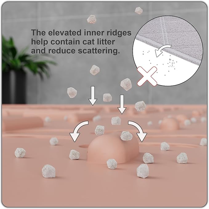 OHMO Cat Litter Mat XXL Trapping Mat Premium Silicone Rubber 37.5x25.2 Coral, Waterproof and BPA Free Kitty Litter Box Mat, Easy to Clean and Keeps The Floor Tidy