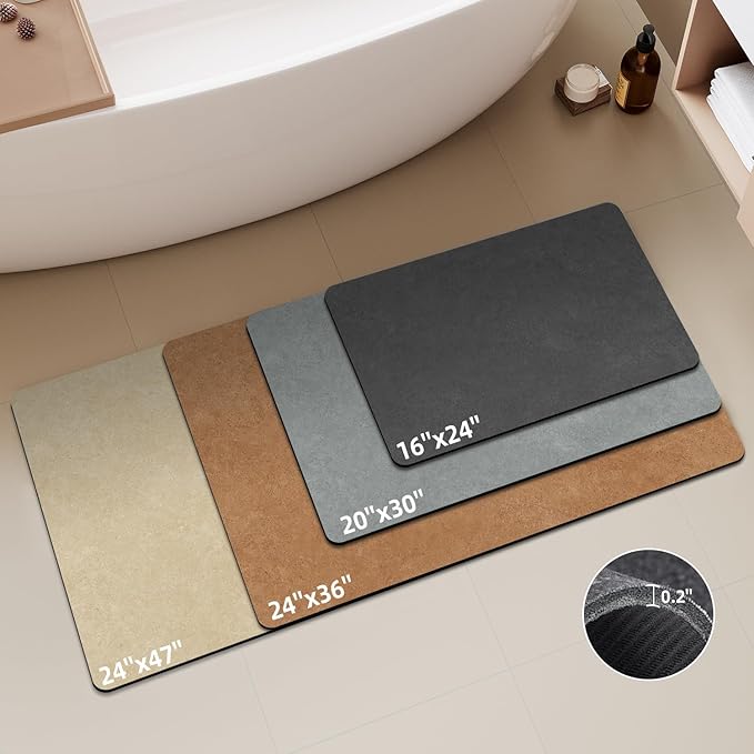 Bath Mat, Bathroom Rugs Non Slip Washable Thin Absorbent Quick Dry Bath Mat Fits Under Door Bathroom Floor Mat Perfect for Bath, Shower, or Sink 36"x48" Dark Grey