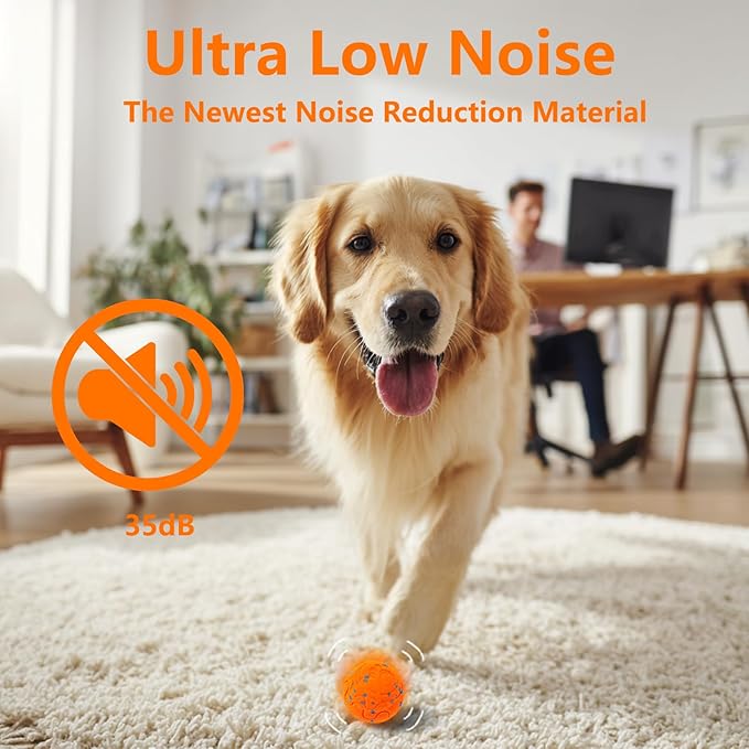 Huimpet Interactive Dog Ball, Automatic Moving, Bouncing Chew Toys, Wicked Balls with 3 Modes, E-TPU Vibrating Dog Ball for Medium and Large Dogs, IP54 Waterproof, Birthday Gifts for Dogs(Orange)