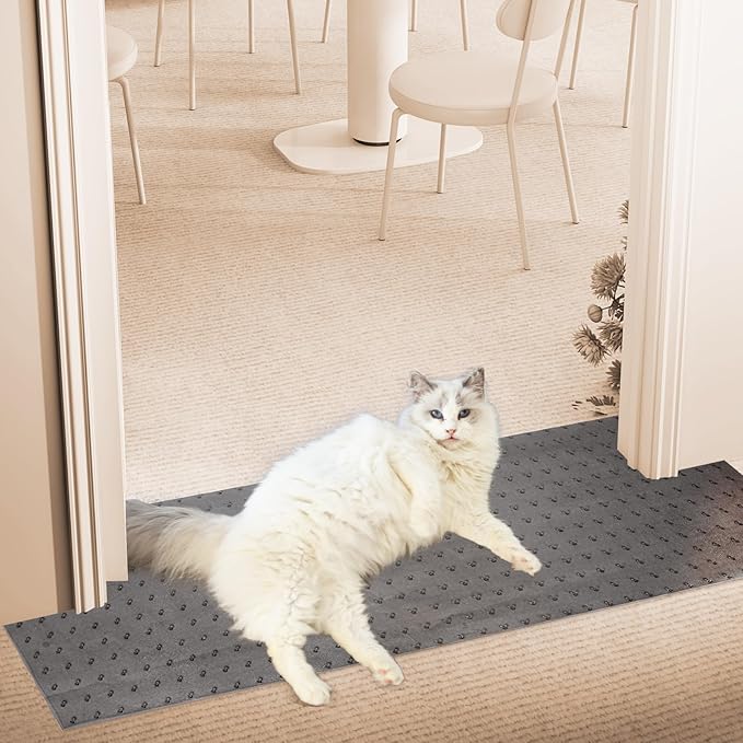 Carpet Protector for Pets Cat Carpet Protector for Doorway, Anti Scratch Under Door Cat Scratch Protector Mat, Easy to Cut Plastic Stopper (Grey, 3.6FT-1pack)