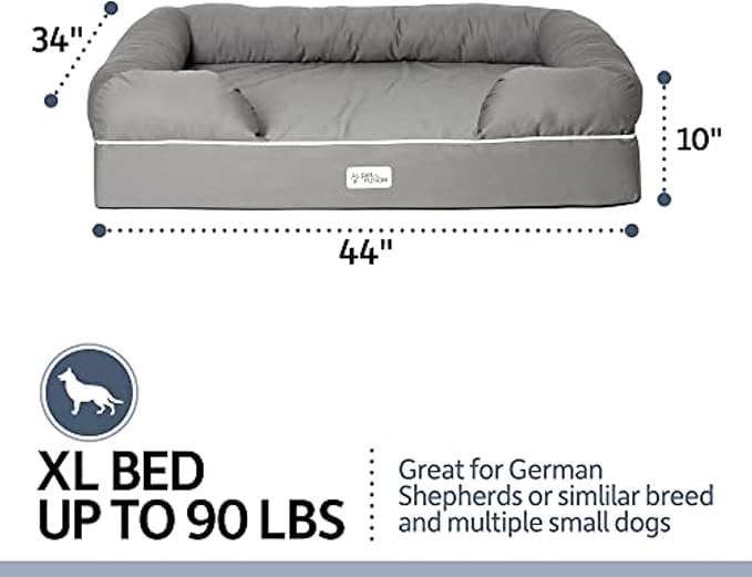 PetFusion Ultimate Dog Bed, Orthopedic Memory Foam, Multiple Sizes and Colors, Medium Firmness Pillow, Waterproof Liner, YKK Zippers, Breathable 35% Cotton Cover