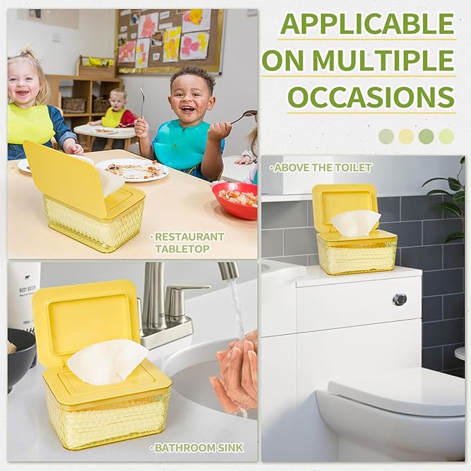 Whiidoom Wipes Dispenser, One-Handed Operation Wipe Holder for Baby & Adult, Seal-Designed Wipes Container for Bathroom Keep Diaper Wipes Fresh (Yellow)