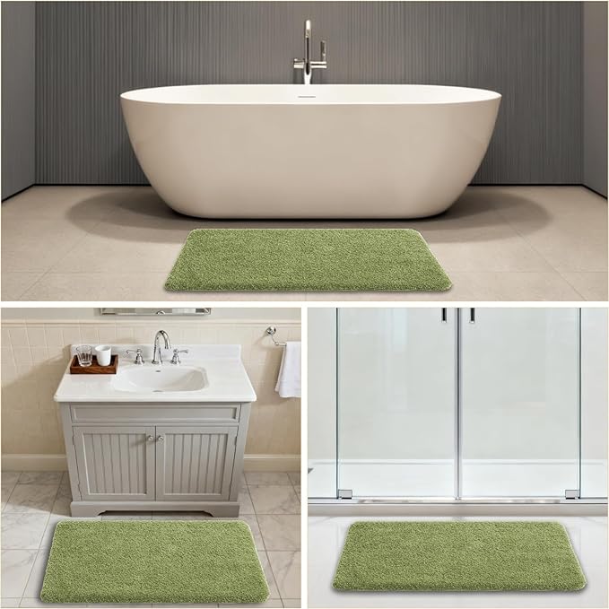 Olive Green Bathroom Rugs 24"x40" – Large Plush Microfiber Bath Mat, Soft Non Slip Floor Mat, Absorbent and Washable Rug – Perfect for Bathroom or Bedroom Use