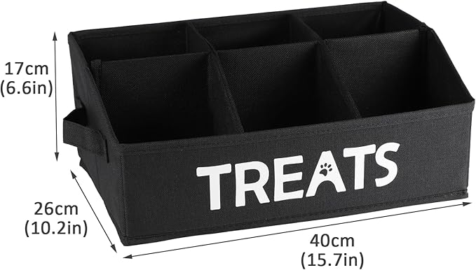 Collapsible Dog Treat Container Bin, Fabric Storage Box with 6 Compartments, Black