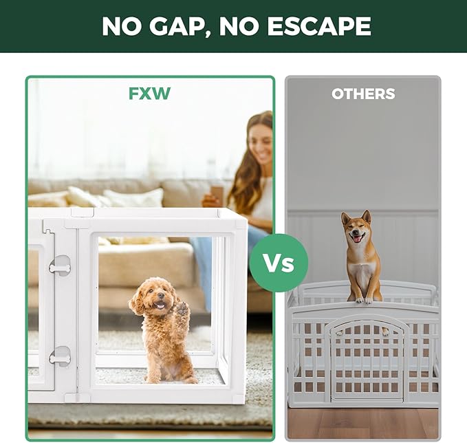 FXW AuraSpace Acrylic Indoor Dog Playpen for Puppies and Small Dogs, 24 Inch, 6 Panels, White