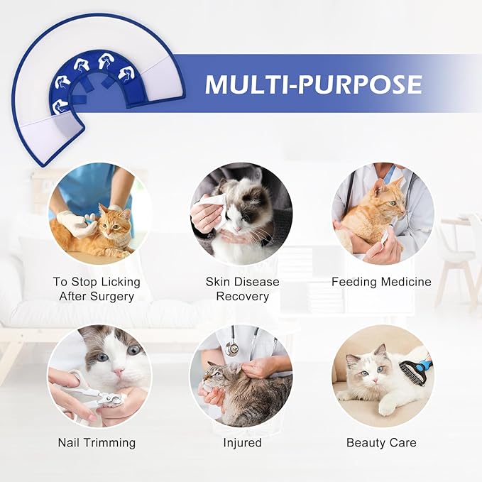 Elizabethan Recovery Cone Collar for Cats and Small Dogs, Adjustable Soft Pet Cone Collar to Stop Licking After Surgery, Comfortable Protective Cat & Puppy Cone (Neck Girth 7.0''–9.5'')
