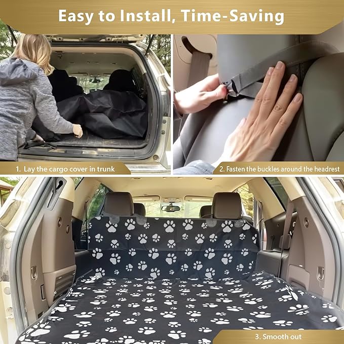 F-color SUV Cargo Liner for Dogs - Waterproof Pet Cargo Liner with Side Flaps, Comfort Dog Cargo Cover with Bumper Flap, Scratchproof Non-Slip Large for Full-Size SUVs Vans, 55 x 93 Inch, Paw