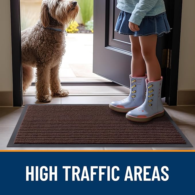 OLANLY Front Door Mat Indoor Outdoor Entrance, 2-Pack 29.5 x 17 Inch, Waterproof Heavy Duty Doormat, Fade Resistant, Low Profile, Easy Clean Patio Porch Welcome Floor Mats for Entry, Brown
