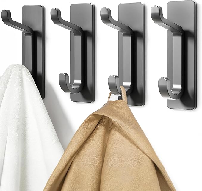 pickpiff Wall Hooks for Coat and Towel: Adhesive Door Hanger Stick on, Grey 6 Pack