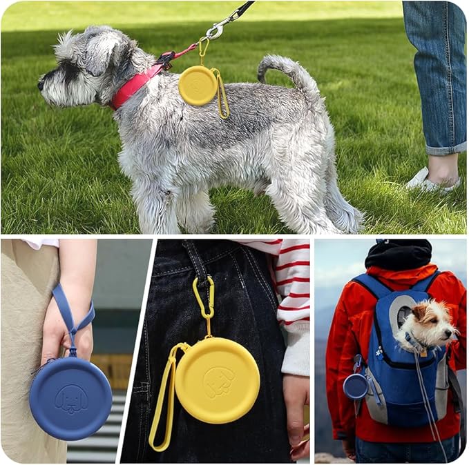 WALLFID Silicone Dog Treat Pouch Small Bag,with Pet Training Clicker,Walking Bag for Dog and Cat,Pocket Size,Easy to Clean,Odorless,Zipper Design,Moisture-Proof,Travel Walking Bag (Yello&Blue, 2PCS)