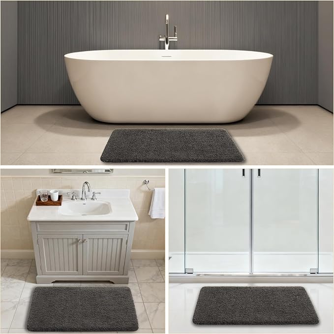 Taupe Bathroom Rugs 24"x36" - Fluffy Microfiber Bath Mat, Non Slip and Absorbent Bathroom Floor Mat, Machine Washable Plush Rug - Ideal for Tub, Cabinet or Washroom