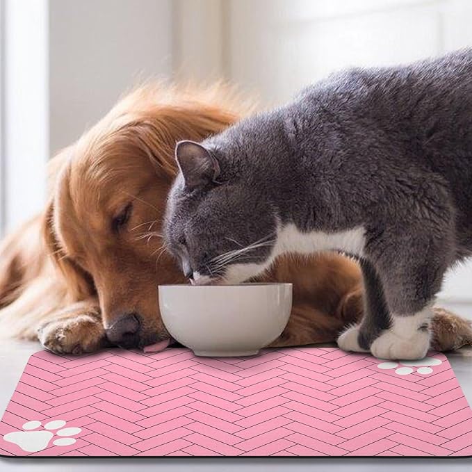 Dog Food Mats,Cat Absorbent Water Bowl Feeding Mats Pet Placemats for Food and Water Pink Wood 24 * 32 inch