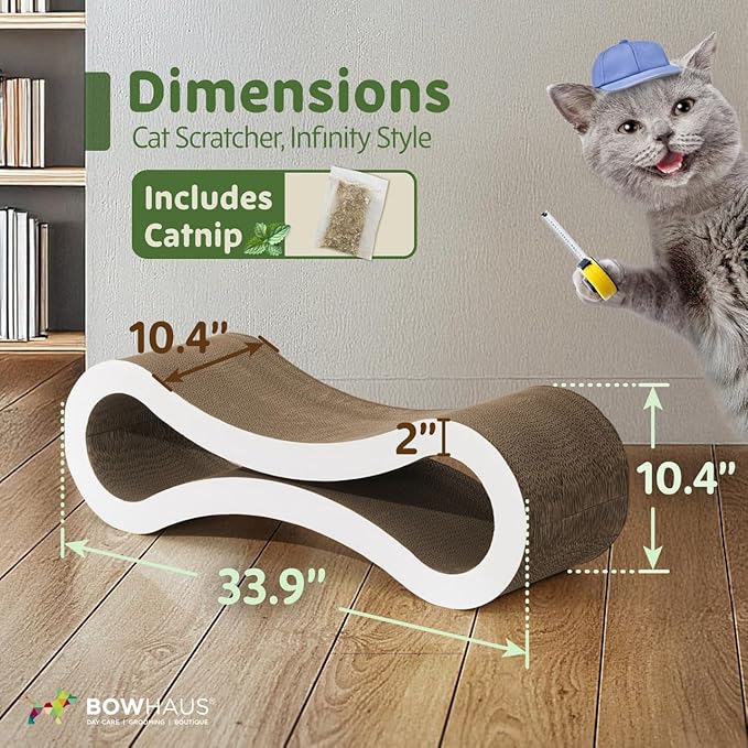 Infinity Cat Scratcher Lounger, Reversible Scratcher, Durable & Long-Lasting, Cat Cardboard Scratcher, Large Cat Scratching Pad, Scratching Board, Infinity Scratch Pad for Indoor Cats, White