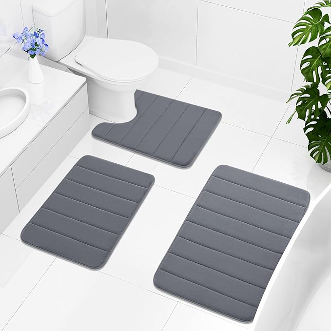 Buganda Memory Foam Bath Mat, 59" x 34", Ultra Soft and Non-Slip Bathroom Rugs, Water Absorbent and Machine Washable Bath Rug Runner for Bathroom, Shower, and Tub, Dark Grey