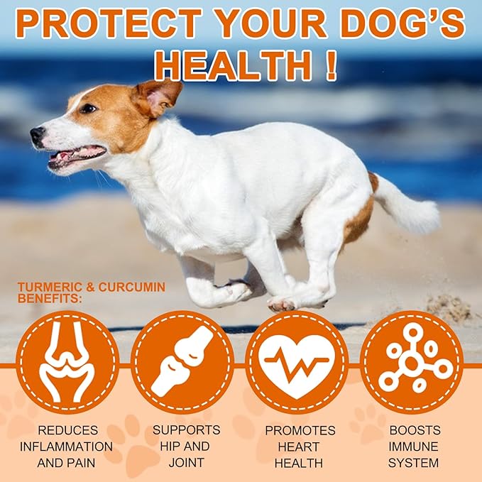Turmeric for Dogs, 180 Turmeric Curcumin Tablets Supports Heart, Immune System Booster, Hip & Joint Support, Dog Pain Relief, Pet Supplement Treats for All Breeds Dogs & Ages - 180 Tablets / 5.1 OZ