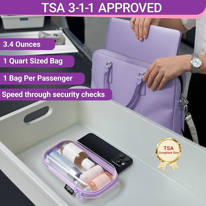 YQBRAO 4-Pack Clear Diaper Bag Organizer Pouches, 1.2mm Ultra-Thick PET Travel Pouches for Toiletries & Makeup, Rigid Self-Standing Bags with YKK Zippers, TSA Approved (Purple)