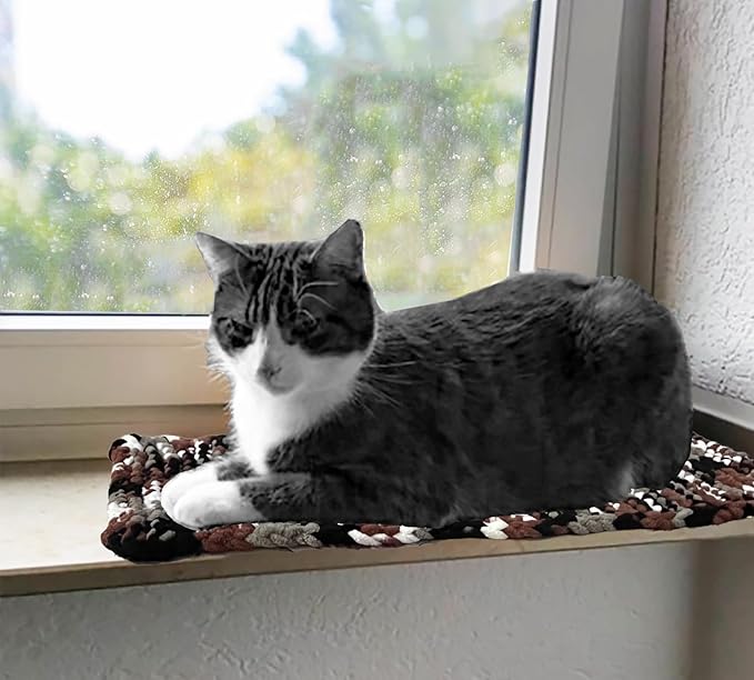 Cat Window Sill Pet Pad Perch, Knitted Windowsill Small Pet Mat Pillow Seat Bed, Cat Cushion for Window Sill Double Sided Window Perch (Khaki, 8"x24")