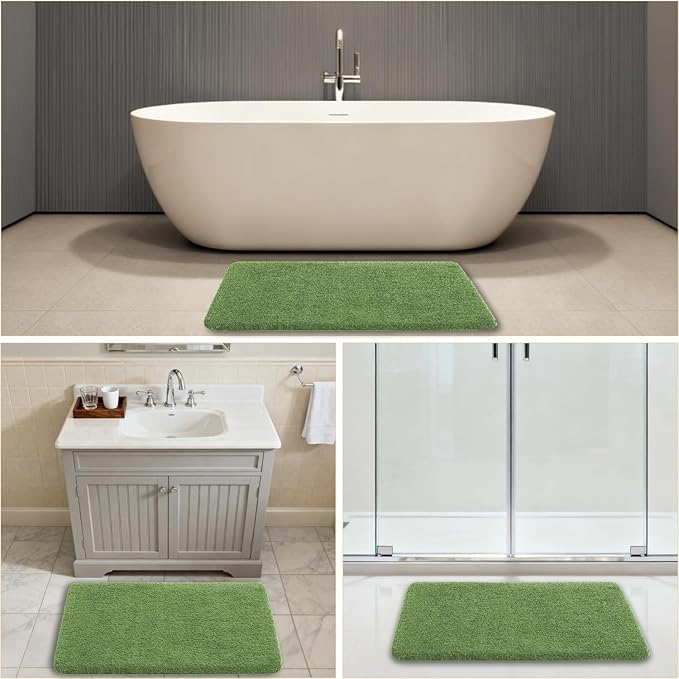 Hunter Green Bathroom Rugs 24"x36" - Fluffy Microfiber Bath Mat, Non Slip and Absorbent Bathroom Floor Mat, Machine Washable Plush Rug - Ideal for Tub, Cabinet or Washroom
