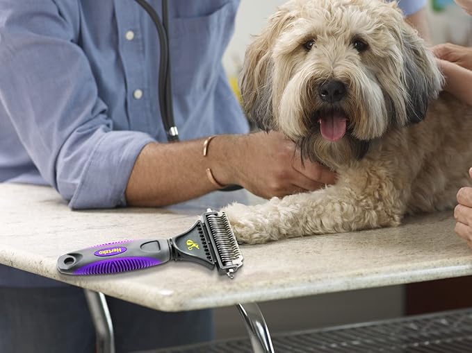 Hertzko Cat Dematting Tool Double Sided Dog and Cat Dematting Comb - for All Pets - Effortlessly Removes Tangles, Mats, and Loose Fur - Safe, Easy Grooming for Cats and Dogs