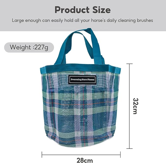 Swarming Stars Flames Durable Horse Tool Bag with 8 Pockets - Breathable & Waterproof Mesh Grooming Tote for Equestrian Tool Storage (Turquoise)