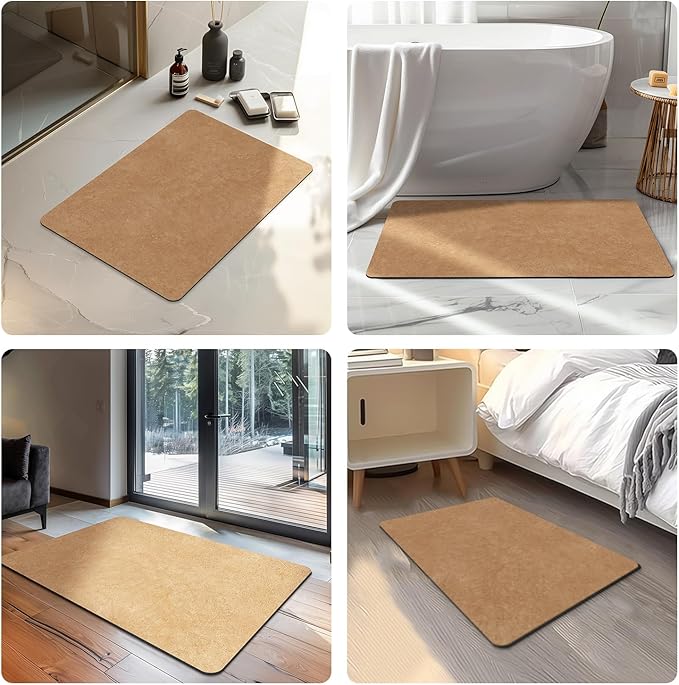Bathroom Mat Quick Dry, Bathroom Rugs Non Slip Washable Thin Absorbent Bath Mat Fits Under Door Bathroom Floor Mat Perfect for Bath, Shower, or Sink 20"x30" Brown