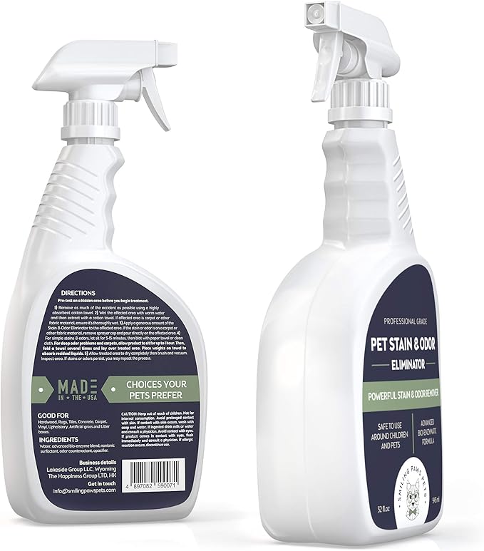 Smiling Paws Pets Cat Urine Odor Eliminator, Professional Pet Urine Enzyme Cleaner and Cat Urine Destroyer, Pet Odor Eliminator, Stain and Odor Remover of Cat and Dog Pee from Wood, Carpet, Upholstery