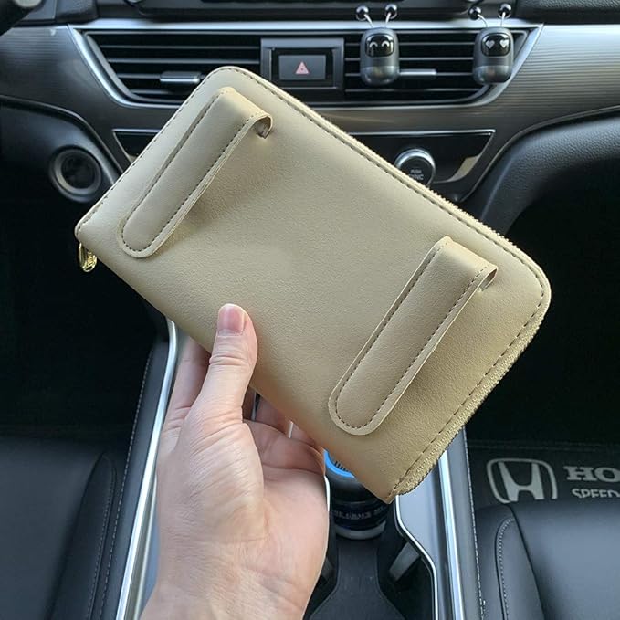 Car Tissue Holder, Sun Visor Tissue Holder, Car Visor Napkin Holder, PU Leather Backseat Tissue Case Holder for Car Vehicle with Zipper (Beige)