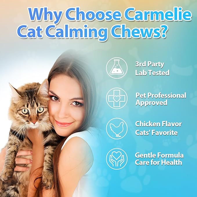 Cat Hemp Calming Treats - 200 Count - Calming Chew for Cat - Calming Treats for Cats with Valerian Root Chamomile Melatonin for Cat Anxiety Relief, Storms, Travel, Separation - Chicken Flavor