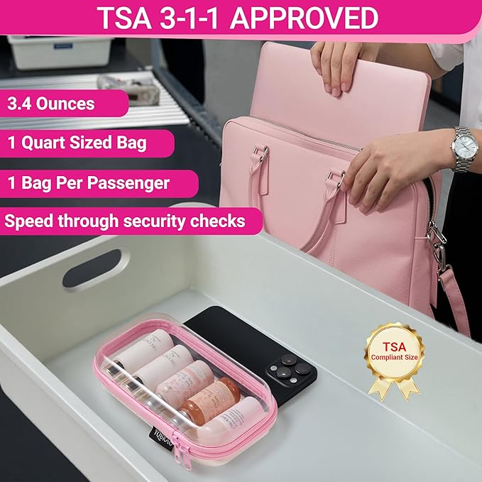 YQBRAO 4-Pack Clear Diaper Bag Organizer Pouches, 1.2mm Ultra-Thick PET Travel Pouches for Toiletries & Makeup, Rigid Self-Standing Bags with YKK Zippers, TSA Approved (Pink)