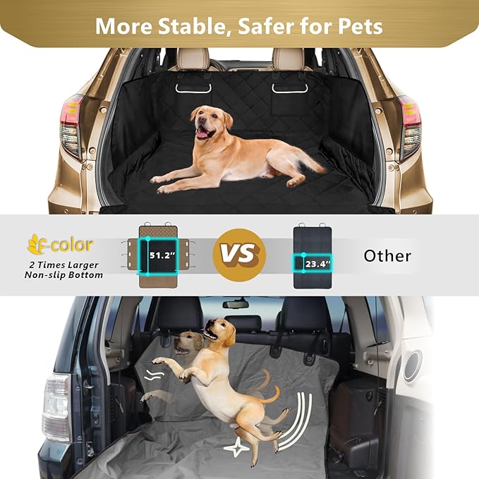 F-color SUV Cargo Liner for Dogs - Waterproof Pet Cargo Liner with Side Flaps, Comfort Dog Cargo Cover with Bumper Flap, Scratchproof Non-Slip Large for Full-Size SUVs Vans, 55 x 93 Inch, Black