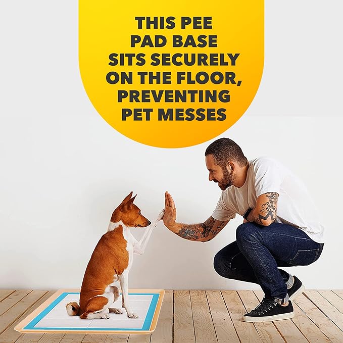 Skywin TidyFriend Dog Pee Pad Holder Tray - Fits Up to 24” x 24” Pee Pad Holder for Dogs - Stable Grip, Raised Edges, Quick-Wipe Silicone Surface Dog Pad Holder for Indoor Flooring Protection (Beige)