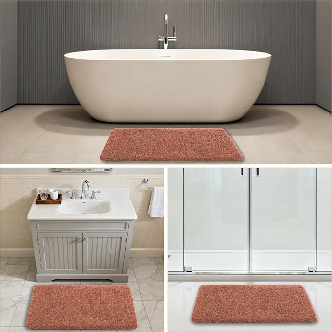 Rust Bathroom Rugs 24"x36" - Fluffy Microfiber Bath Mat, Non Slip and Absorbent Bathroom Floor Mat, Machine Washable Plush Rug - Ideal for Tub, Cabinet or Washroom