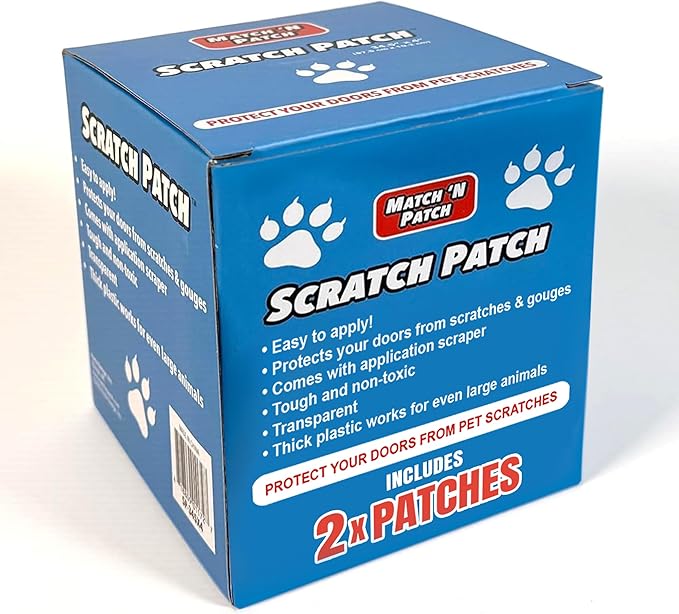 MATCH 'N PATCH Door Protector – Scratch Protectors for Pets – Transparent Shield for Pet Scratches - Self-Adhesive & Easy to Apply, Includes Application Scraper – 34.5 x 4 Inches, 2 Patches