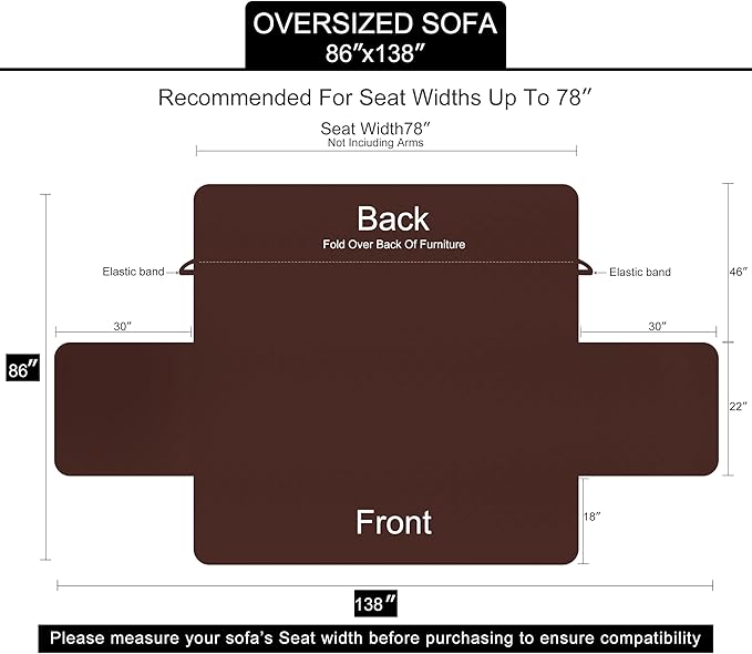 U-NICE HOME Large Sofa Cover Reversible Couch Cover for Dogs with Elastic Straps Water Resistant Furniture Protector for 4 Cushion Couch (Oversized Sofa, Orange/Taupe)