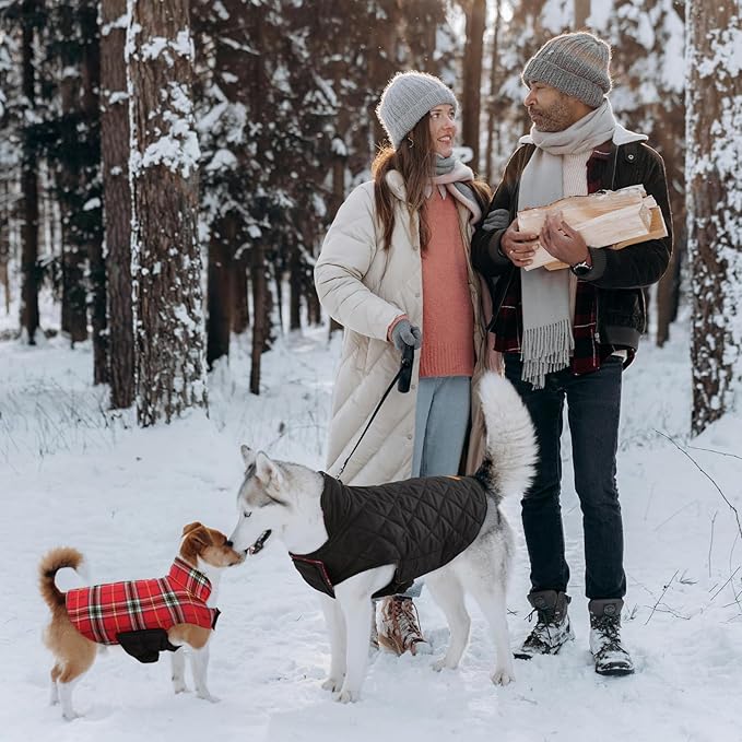 Kuoser Warm Dog Coat, Waterproof Dog Jacket for Extra Large Dogs, Adjustable Durable XXL Doggie Winter Coat Reversible Puppy Cold Weather Apparel from Small to Large Breed, Bright Red XXL