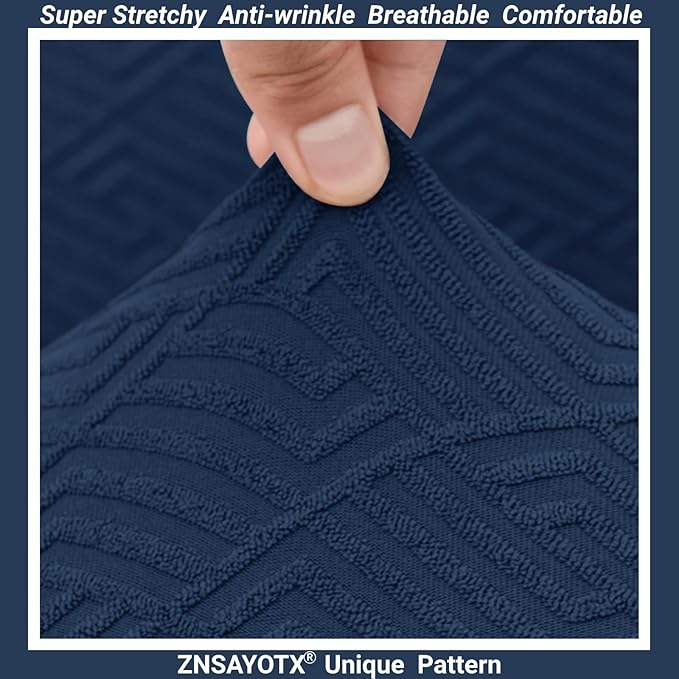 ZNSAYOTX Stretch Fit Futon Cover (67"-82") Armless Futon Sofa Bed Slipcover with Elastic Band, Universal Foldable Sofa Mattress Protector Full Queen Size, Washable Comfort Jacquard (Navy Blue)