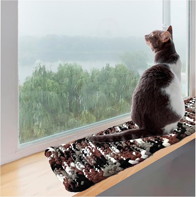 Cat Window Sill Pet Pad Perch, Knitted Pet Mat Pillow Seat Bed Cushion for WindowSill, Double Sided Cat Window Perch (Coffee, 8"x24")