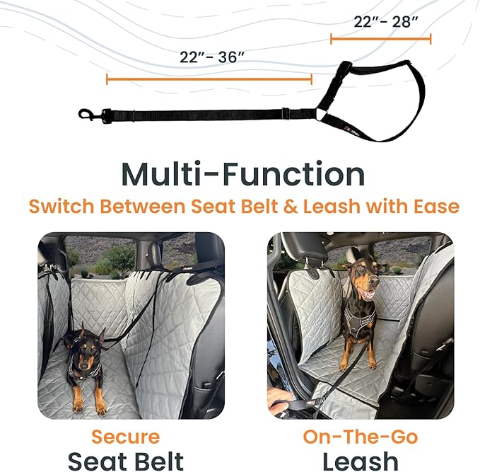 4Knines Headrest Dog Seatbelt – Adjustable Pet Seatbelt Tether for Car Travel with 360° Swivel Hook – Vehicle Safety Restraint for Small, Medium, Large Dogs – Durable & Easy to Install – Black