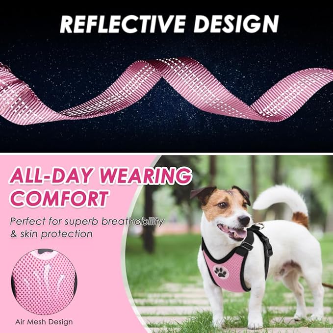 Lukovee Dog Seat Belt for Car, Adjustable Dog Car Harness for Large Medium Small Dogs, Soft Padded & Breathable Mesh Dog Seatbelt with Car Strap and Carabiner(Pink Double Clip,X-Small)