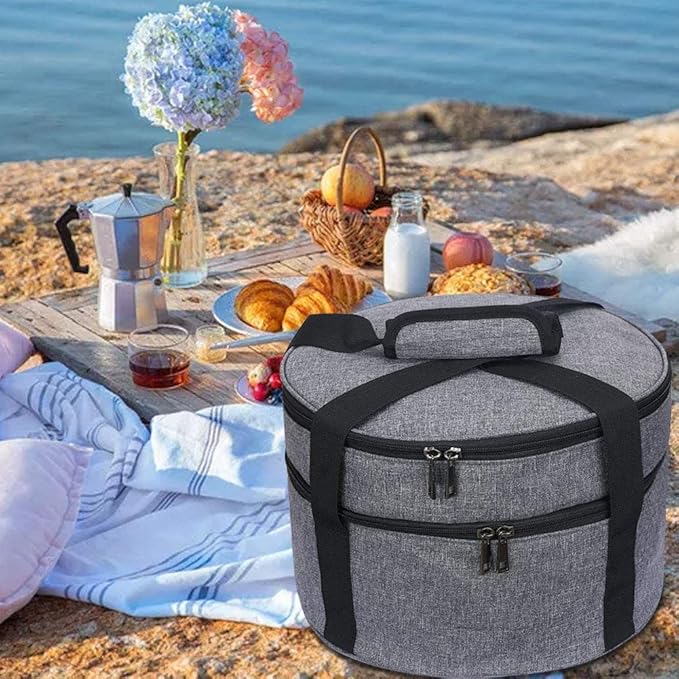HERSENT Casserole Carrier,Pie Carrier, Insulated Casserole Carrier Storage Bag with Carry Handles, 2 Compartments Insulated Lunch Bag Potluck Carrier Salad Bowl Holder for Picnic Potluck Camping