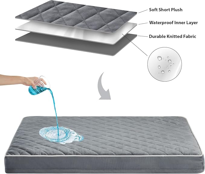 WNPETHOME Orthopedic XXL Dog Beds Large Sized Dog, Waterproof Extra Large Dogs Bed with Removable Washable Cover, Multi-Needle Quilting Dogs Crate Bed