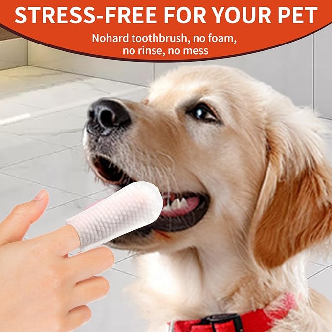 Dog Dental Wipes - Tooth Brushing Kit for Cats & Dogs - Dog Toothbrush Finger Dental Wipes to Remove Plaque & Tartar,Effective Teeth Cleaner (50PCS)