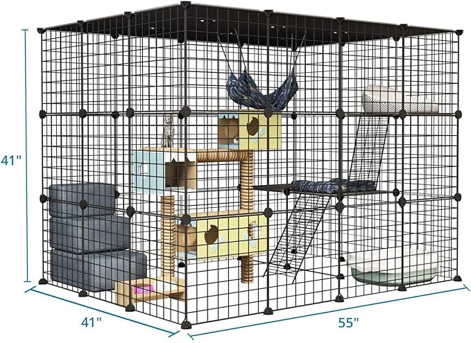 Oneluck Outdoor Cat House Catio Enclosure with Super Large Enter Door, 55L x 41W x41H Balcony Cat Cage Playpen with Platforms, DIY Kennels Crate Large Exercise Place Ideal for 1-3 Cats