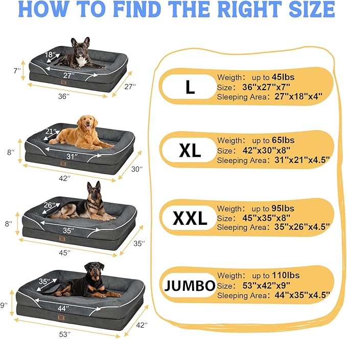 Large Orthopedic Dog Bed Washable - XL Dog Couch Sofa - Four Sides Dogs Beds Waterproof Non-Slip for Large Sized Dogs