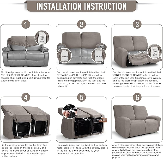 TAOCOCO Recliner Loveseat Slipcover, 6 Pieces Dual Recliner Sofa Covers for 2 Seat Dual Reclining Loveseat Couch, Stretch Soft Jacquard Pattern Furniture Protector with Elasticity (2XL, Pale Brown)