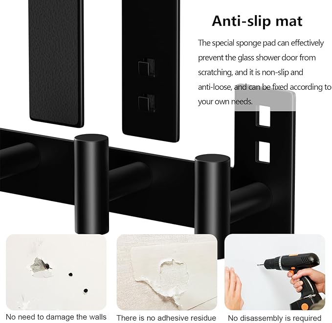 WUIVIUT Over The Glass Shower Door, Metal Shower Wall Mount Bath Hooks, Heavy Duty Rack Hooks for Robe, Towel (4 Hook, Fits 3/8'' Thick)
